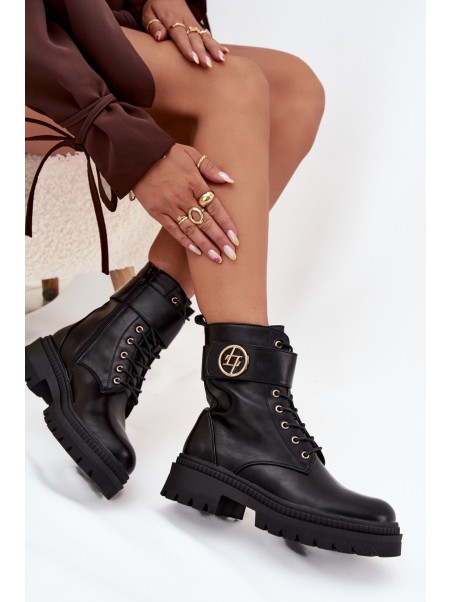 Ladies Work Boots With Gold Detail Insulated Black Fiorena