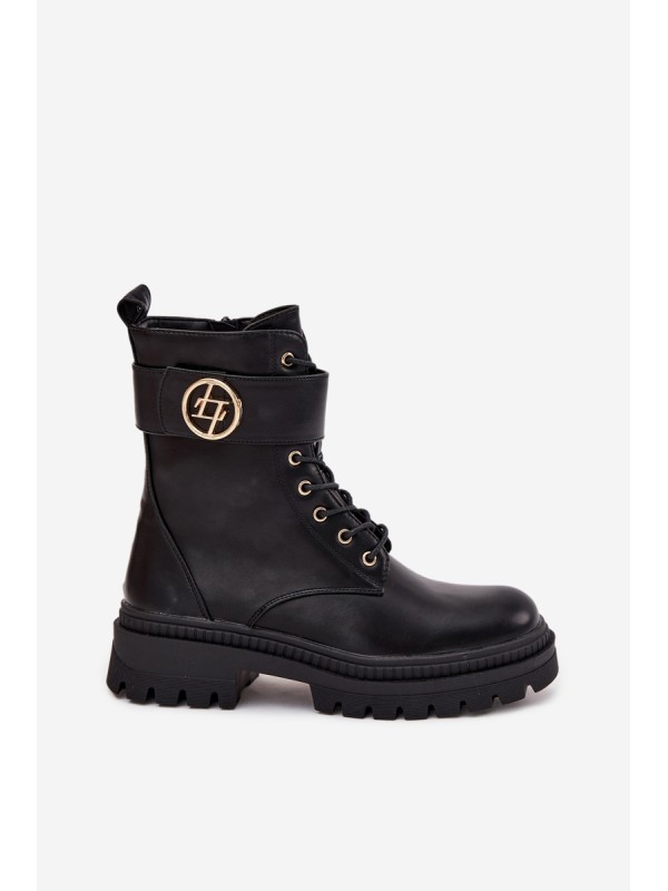 Ladies Work Boots With Gold Detail Insulated Black Fiorena