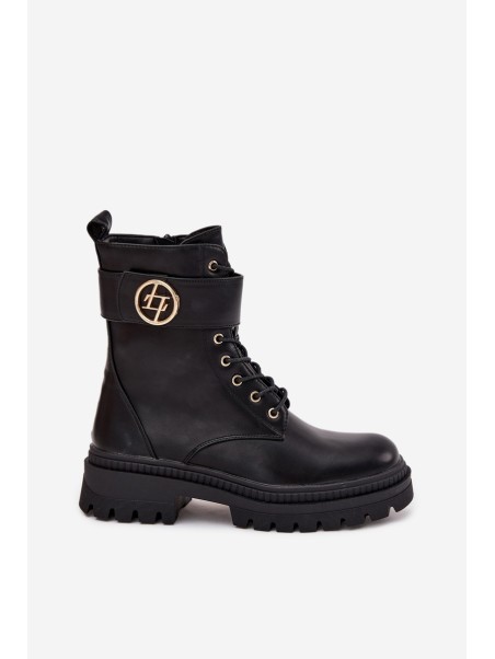 Ladies Work Boots With Gold Detail Insulated Black Fiorena