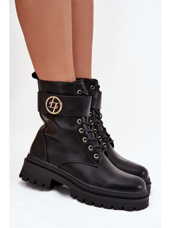 Ladies Work Boots With Gold Detail Insulated Black Fiorena