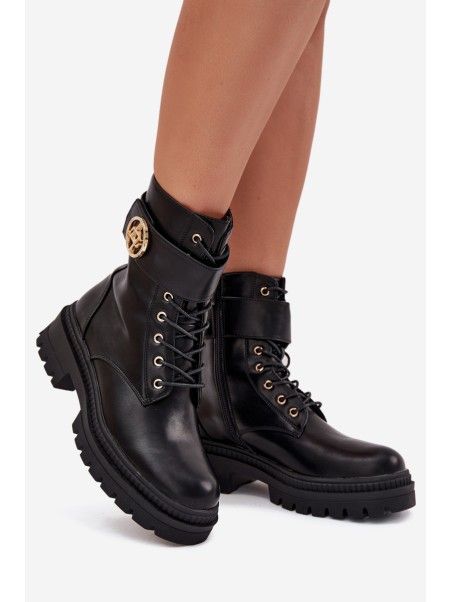 Ladies Work Boots With Gold Detail Insulated Black Fiorena
