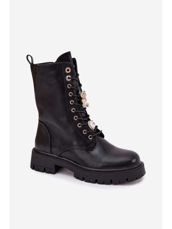 Women's Worker Ankle Boots With Pins Insulated Black Lomina