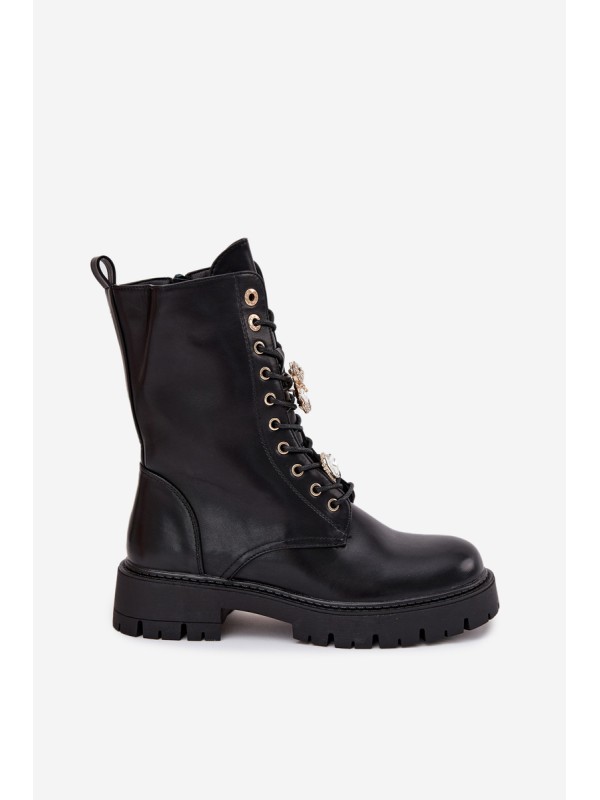 Women's Worker Ankle Boots With Pins Insulated Black Lomina