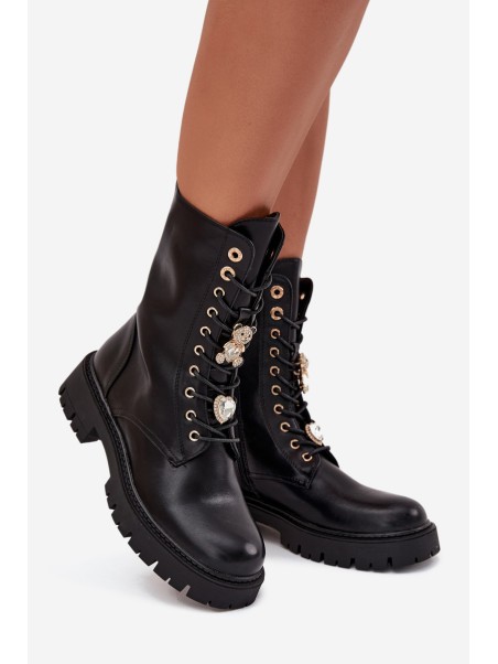 Women's Worker Ankle Boots With Pins Insulated Black Lomina