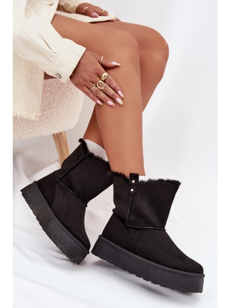 Women's Snow Boots On Platform With Fur Black Evelira