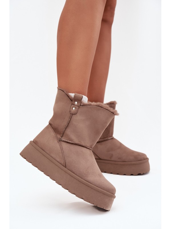 Women's Snow Boots On Platform With Fur Dark Beige Evelira