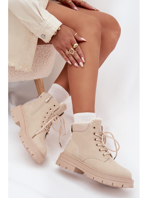 Ladies insulated boots with fur and zipper light beige Tharika