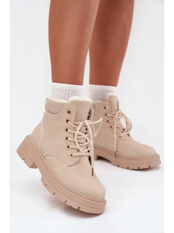 Ladies insulated boots with fur and zipper light beige Tharika 2