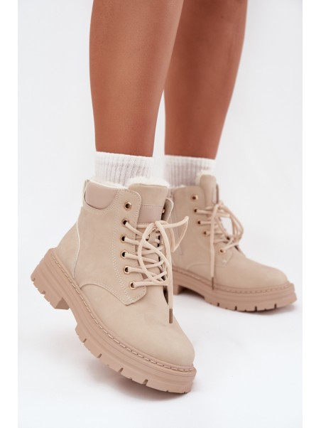 Ladies insulated boots with fur and zipper light beige Tharika