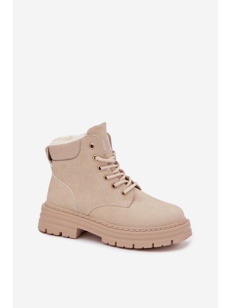 Ladies insulated boots with fur and zipper light beige Tharika