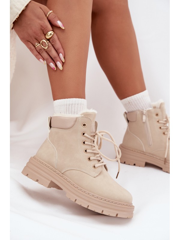 Ladies insulated boots with fur and zipper light beige Tharika