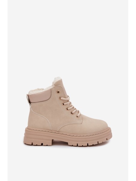 Ladies insulated boots with fur and zipper light beige Tharika