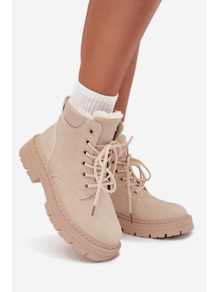 Ladies insulated boots with fur and zipper light beige Tharika