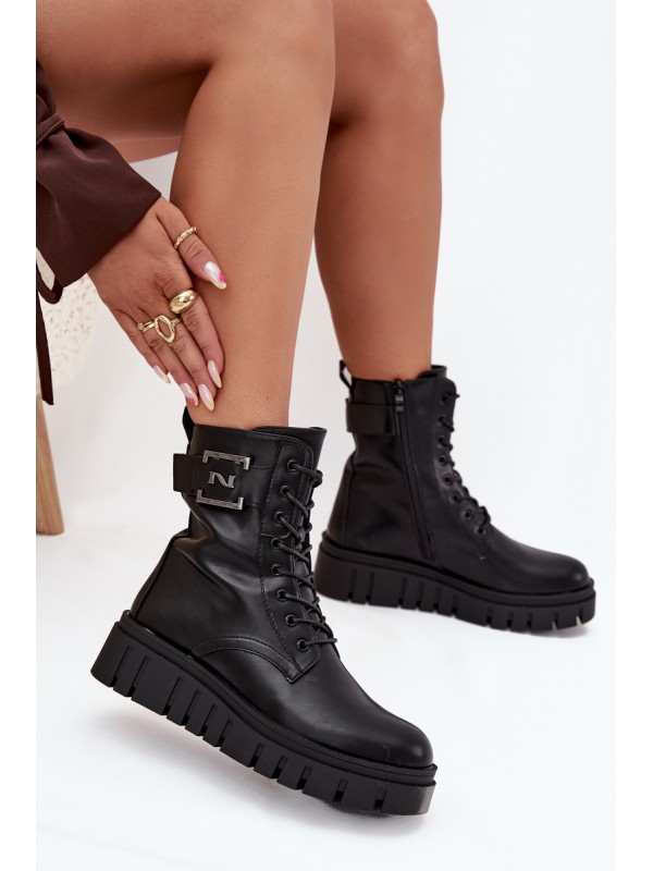 Women's platform ankle boots with decorative detail insulated black Lyrana
