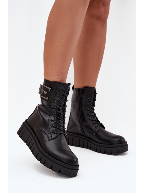 Women's platform ankle boots with decorative detail insulated black Lyrana