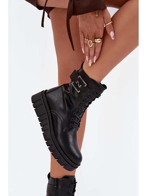 Women's platform ankle boots with decorative detail insulated black Lyrana
