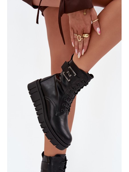 Women's platform ankle boots with decorative detail insulated black Lyrana