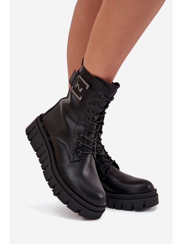 Women's platform ankle boots with decorative detail insulated black Lyrana