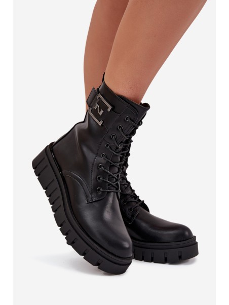 Women's platform ankle boots with decorative detail insulated black Lyrana