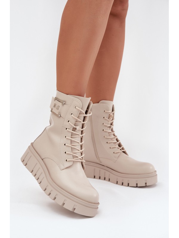 Womens Platform Ankle Boots With Decorative Detail Insulated Light Beige Lyrana