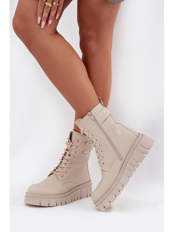 Womens Platform Ankle Boots With Decorative Detail Insulated Light Beige Lyrana