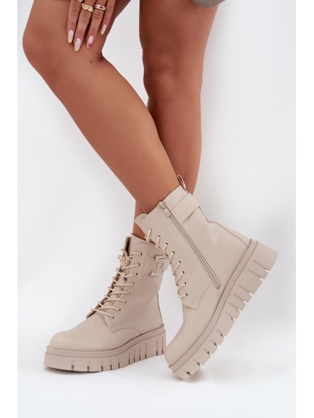 Womens Platform Ankle Boots With Decorative Detail Insulated Light Beige Lyrana