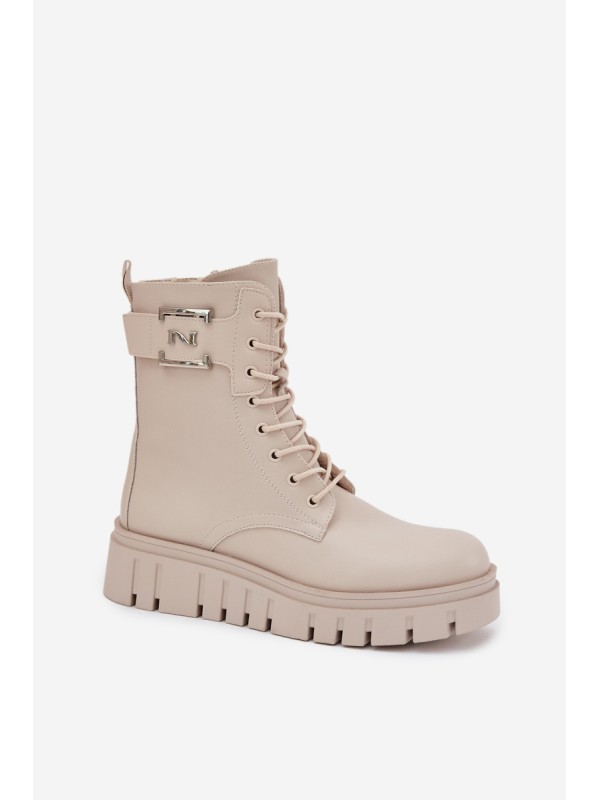 Womens Platform Ankle Boots With Decorative Detail Insulated Light Beige Lyrana