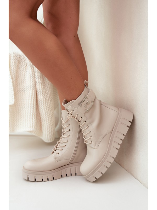 Womens Platform Ankle Boots With Decorative Detail Insulated Light Beige Lyrana