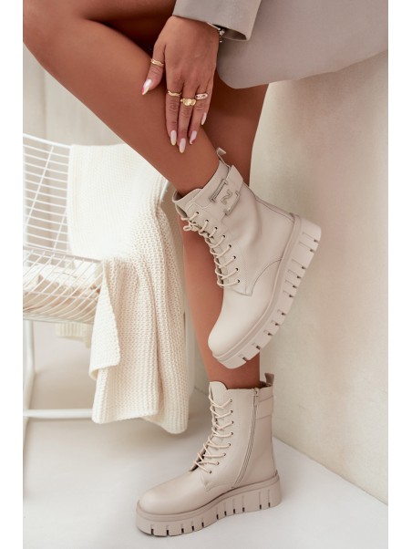 Womens Platform Ankle Boots With Decorative Detail Insulated Light Beige Lyrana