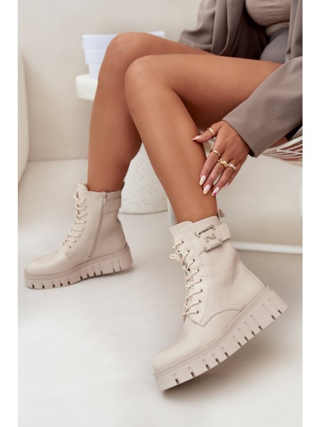 Womens Platform Ankle Boots With Decorative Detail Insulated Light Beige Lyrana