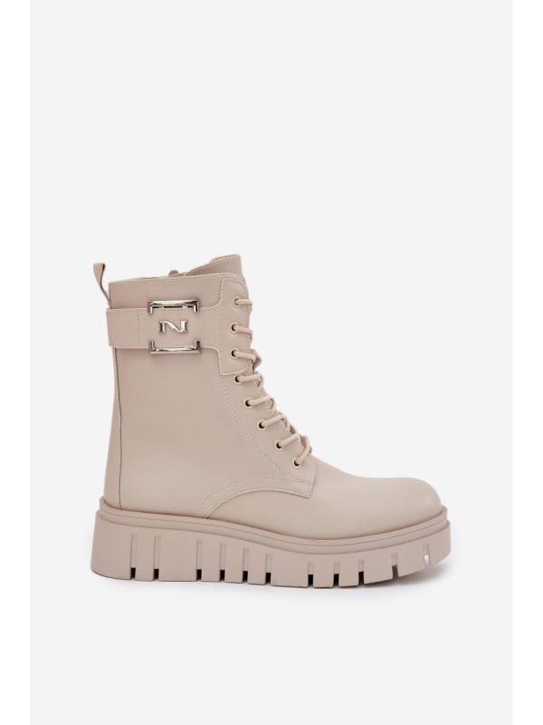 Womens Platform Ankle Boots With Decorative Detail Insulated Light Beige Lyrana