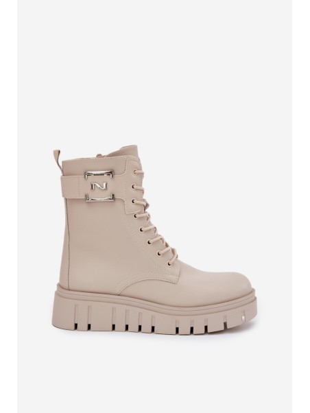 Womens Platform Ankle Boots With Decorative Detail Insulated Light Beige Lyrana