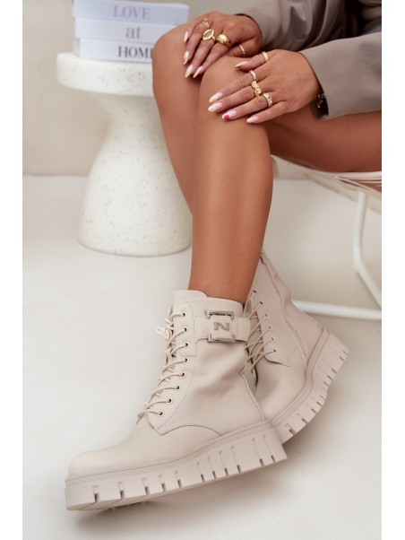 Womens Platform Ankle Boots With Decorative Detail Insulated Light Beige Lyrana