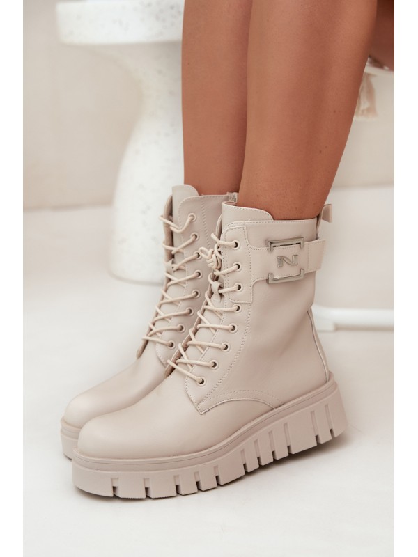 Womens Platform Ankle Boots With Decorative Detail Insulated Light Beige Lyrana