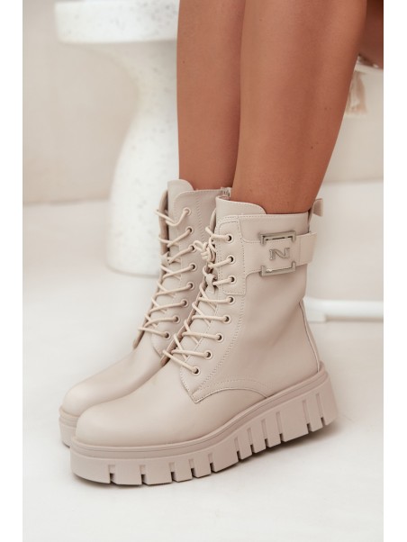 Womens Platform Ankle Boots With Decorative Detail Insulated Light Beige Lyrana