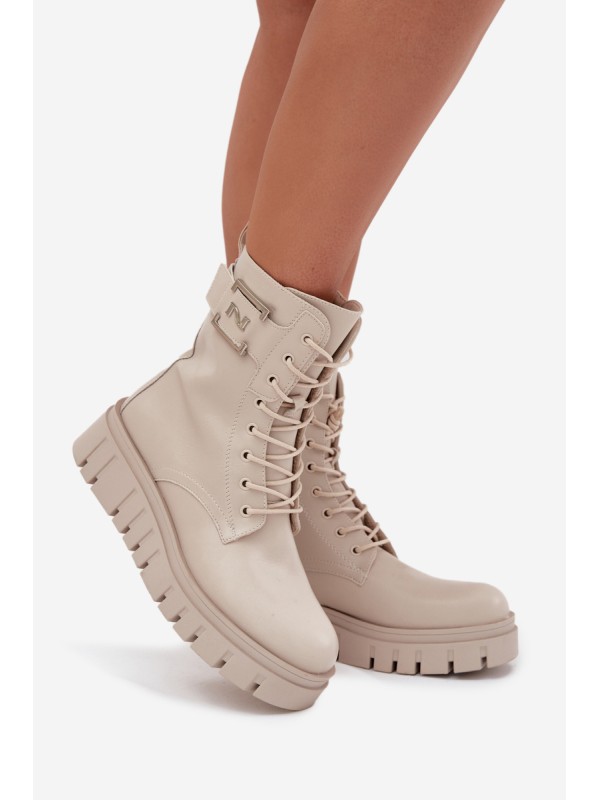 Womens Platform Ankle Boots With Decorative Detail Insulated Light Beige Lyrana