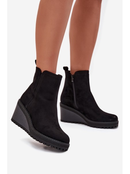 Insulated Ankle Boots On Wedge Made Of Eco Suede Black Mavona