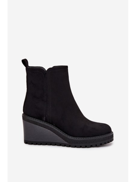 Insulated Ankle Boots On Wedge Made Of Eco Suede Black Mavona