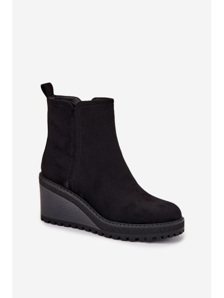 Insulated Ankle Boots On Wedge Made Of Eco Suede Black Mavona