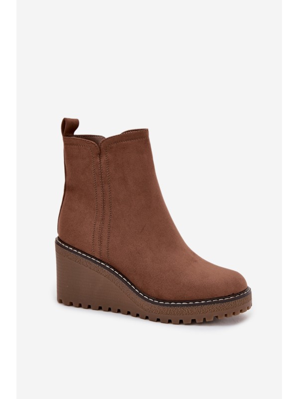 Insulated wedge boots made of eco-suede brown Mavona