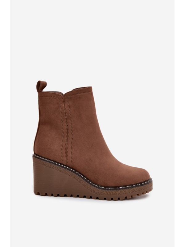 Insulated wedge boots made of eco-suede brown Mavona