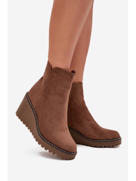 Insulated wedge boots made of eco-suede brown Mavona