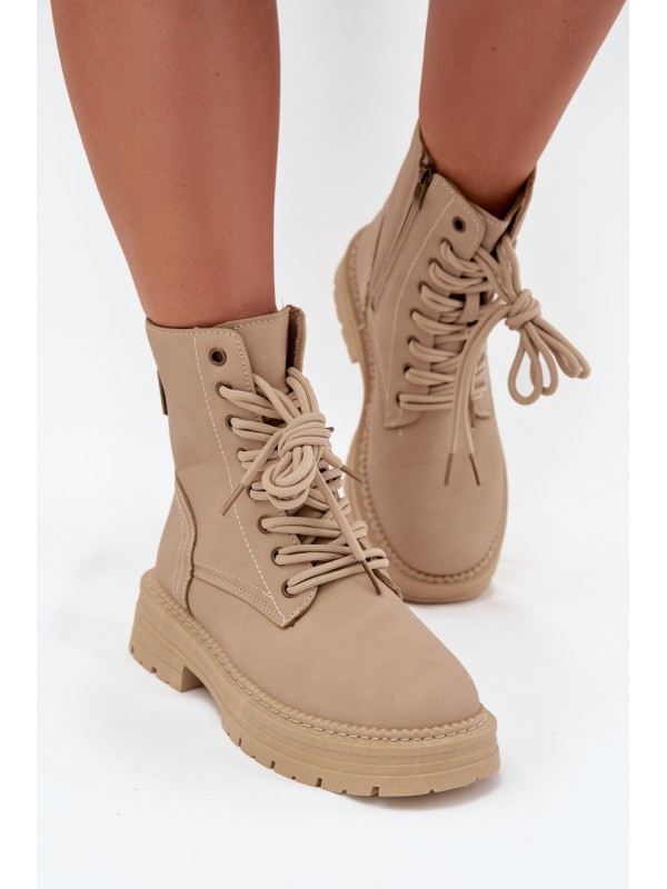 Women's Ankle Boots Workers With Zipper Beige Tirina