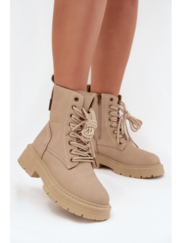 Women's Ankle Boots Workers With Zipper Beige Tirina 2