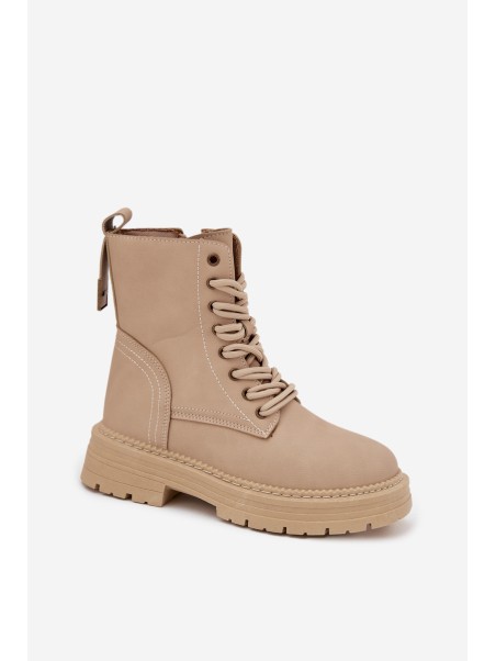 Women's Ankle Boots Workers With Zipper Beige Tirina