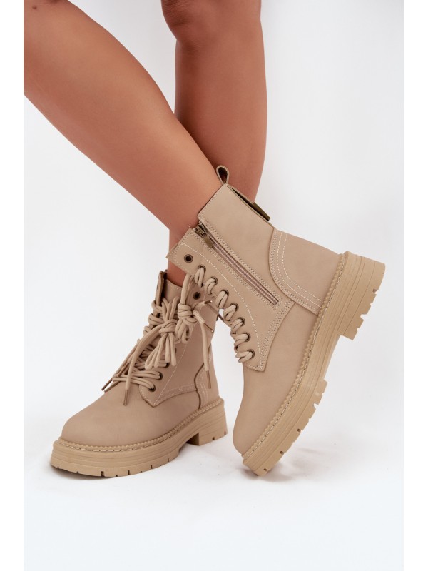Women's Ankle Boots Workers With Zipper Beige Tirina