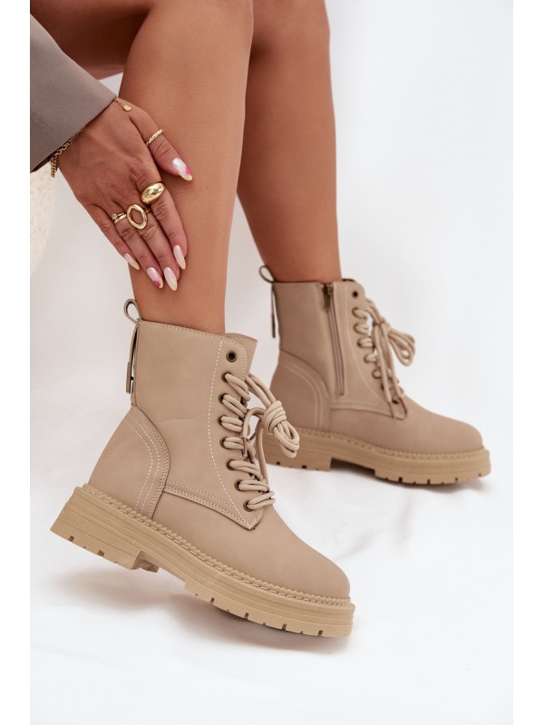 Women's Ankle Boots Workers With Zipper Beige Tirina