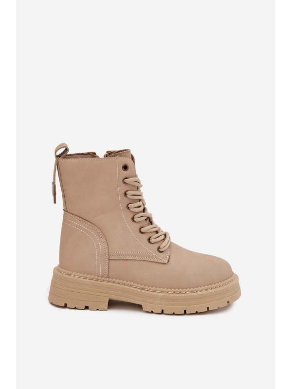 Women's Ankle Boots Workers With Zipper Beige Tirina