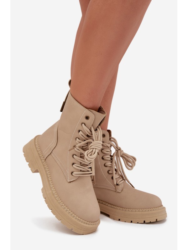 Women's Ankle Boots Workers With Zipper Beige Tirina
