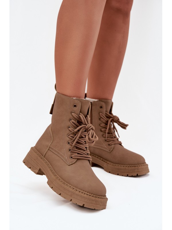 Women's Ankle Boots Workers With Zipper Dark Beige Tirina